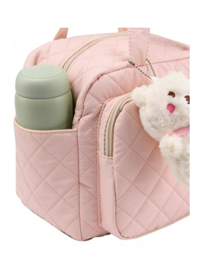 Woofixer Multifunction Diaper Bag Tote for Moms, Quilted Cotton Travel Baby Bag for Girls and Boys, Large Maternity Storage Tote without Doll(Pink) - Image 4